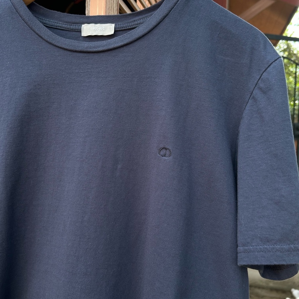 Dior Uniforme CD Logo Navy Blue Soft Cotton Tee